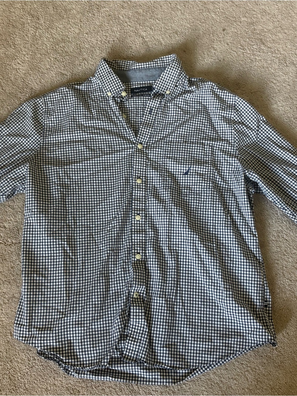Nautica Men's Navy and White Gingham Button-Down Shirt